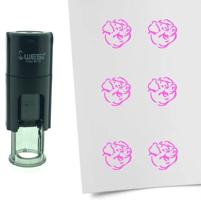 CombiCraft Stempel Varken 10mm rond - roze inkt