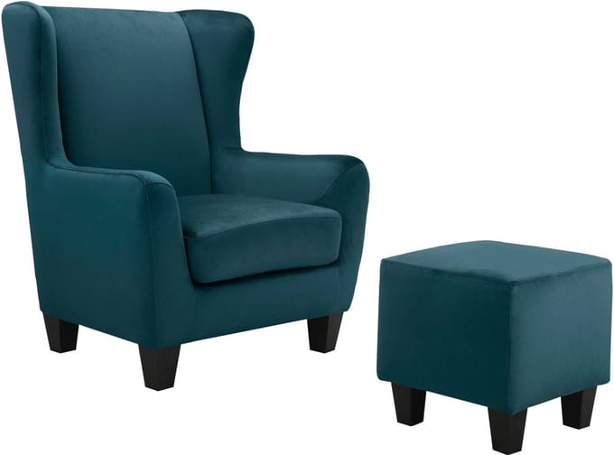 Zhili-Fauteuil & Kruk - Petrol Fluweel