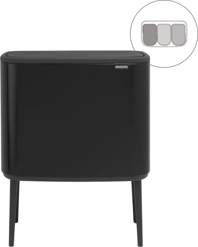 brabantia Bo Touch Bin 31 60 67 Afvalbak 33 l Staal (l x b x h) 312 x 540 x 680 mm Zwart Met scheidingssysteem 1 stuk(s)