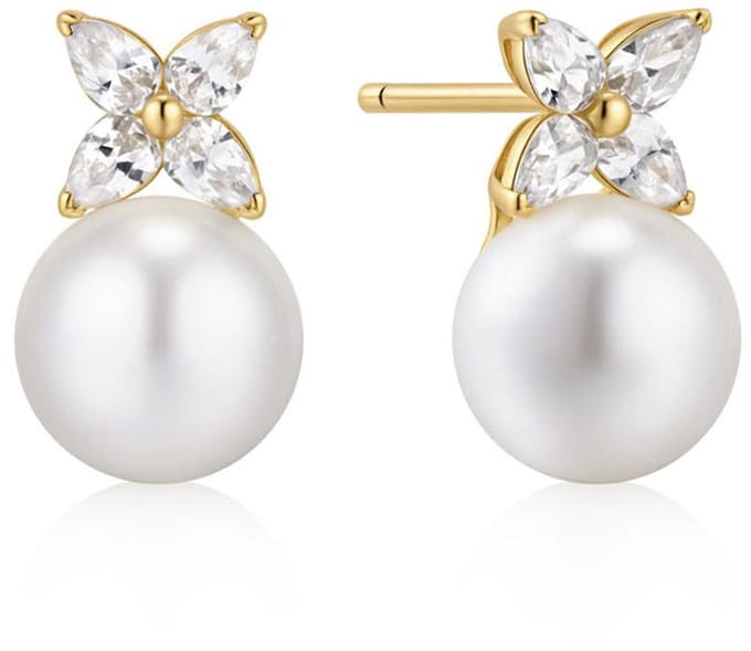 Gold Pearl Clover Stud Earrings E
