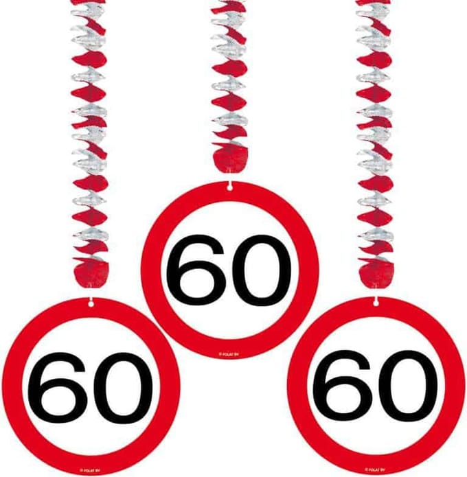 60 jaar verkeersbord hangdecoratie - 3 stuks