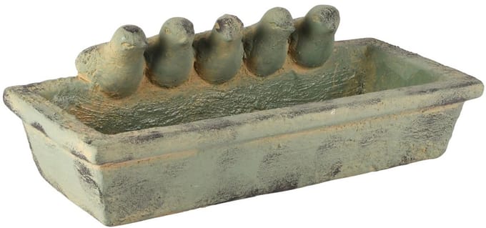 Dekoratief | Vogelbad m/vogeltjes, grijs, cement, 30x16x10cm | A260082