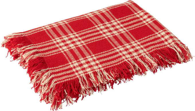J-Line plaid Geruit - katoen - kerstrood/wit