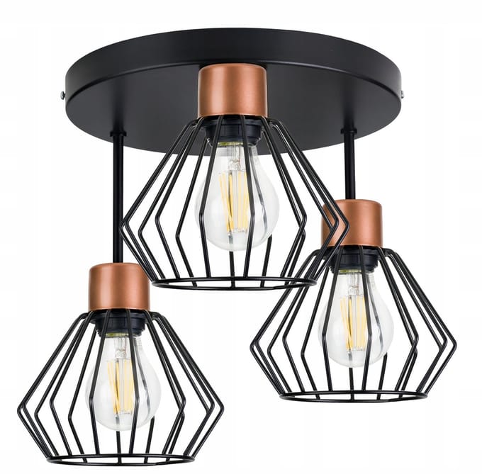 Druti Brylant Plafondlamp Zwart/Messing - 3xE27 - Loft Stijl