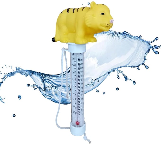 Zwembadthermometer - Watermeter - Watertemperatuur meten - Onbreekbare constructie - 7 x 10 x 21 cm - Tijgerprint