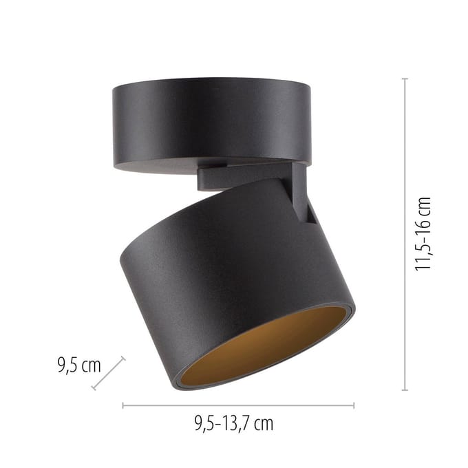 LED plafondspot PURE Cup, zwart, Ø 9,5 cm, metaal