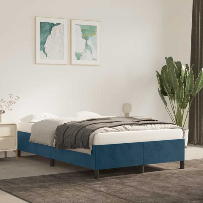 vidaXL - Bedframe - zonder - matras - 120x200 - cm - fluweel - donkerblauw