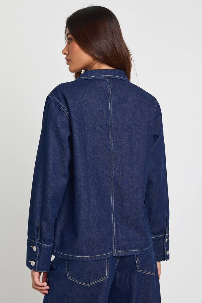 boohoo Dames Denim Rugby Shirt Met Kraag | Indigo | Maat: 8