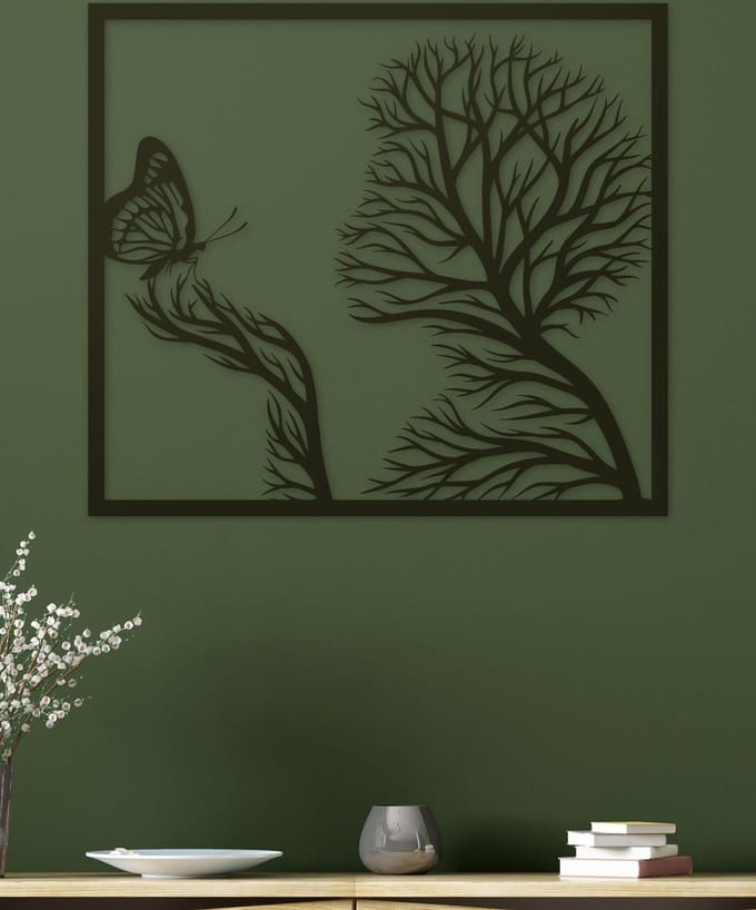 Wanddecoratie | Meisje met vlinder van takken - M (35x40cm)