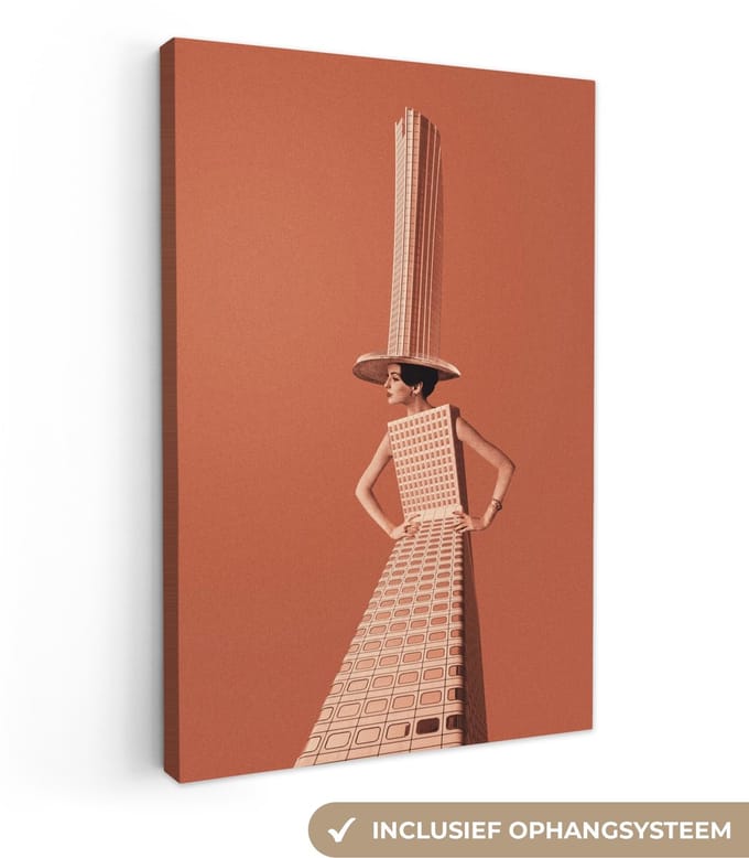 Canvas - Abstract - Vrouw - Hoed - Flat - Abstracte - 20x30 cm - Schilderijen op canvas - Canvasdoek