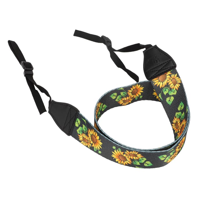 Camera Schouder Nek Riem Modieus Vintage Etnische Stijl Zonnebloem Camera Riem black