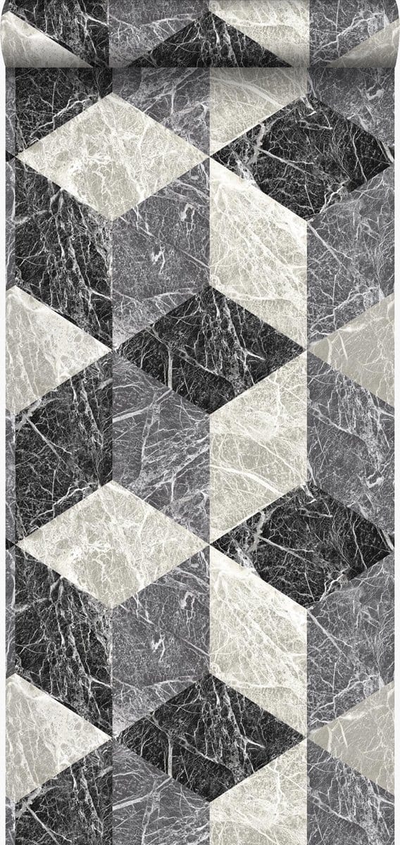 Origin Wallcoverings behang 3D marmer motief zwart en grijs - 53 cm x 10.05 m - 347318