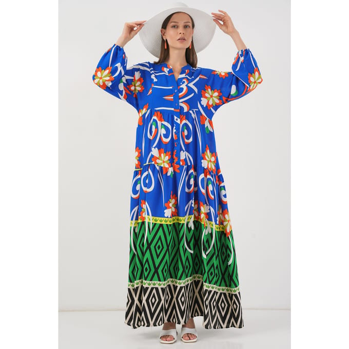 Geprinte V-hals Maxi Jurk