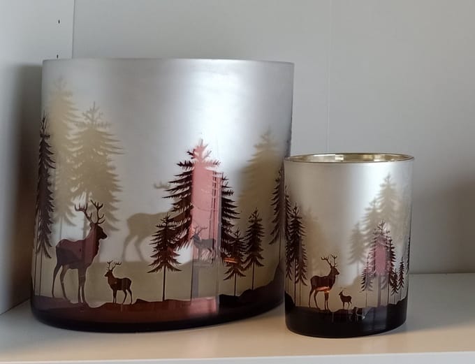 Colmore Vovite caramel deer/tree glas theelichthouder