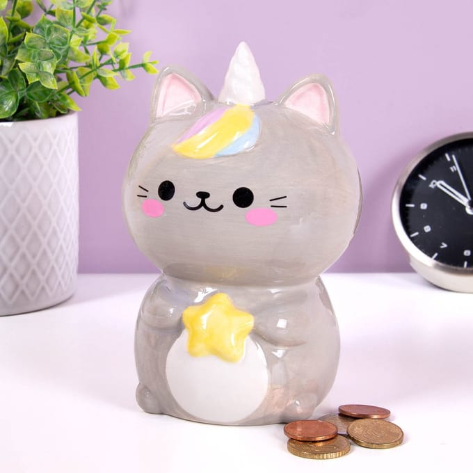 Coin bank Kawaii Starry gray ceramic van Balvi
