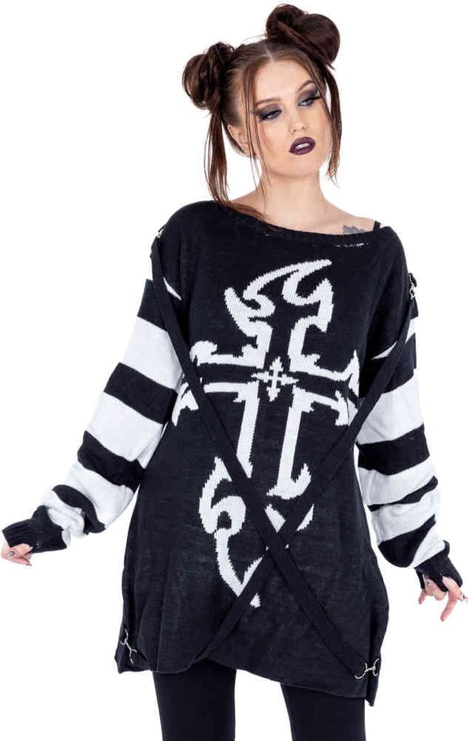 Heartless - Lilith Gebreide trui - XXL - Zwart/Wit