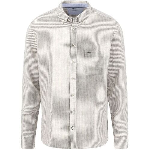 Fynch-Hatton Overhemd Linen Stripe Long Sleeve Donker Khaki / male