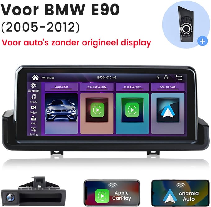 JUNSUN 10.25“ Linux Carplay Autoradio Idrive Geschikt voor BMW E90 E91 E92 2004-2012 GPS Navi USB BT + CAM