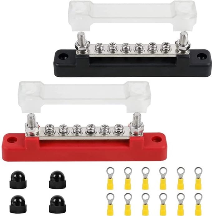 Allecto - 6 Terminal Power Rail - 150A Verdeelblok met Deksel - voor