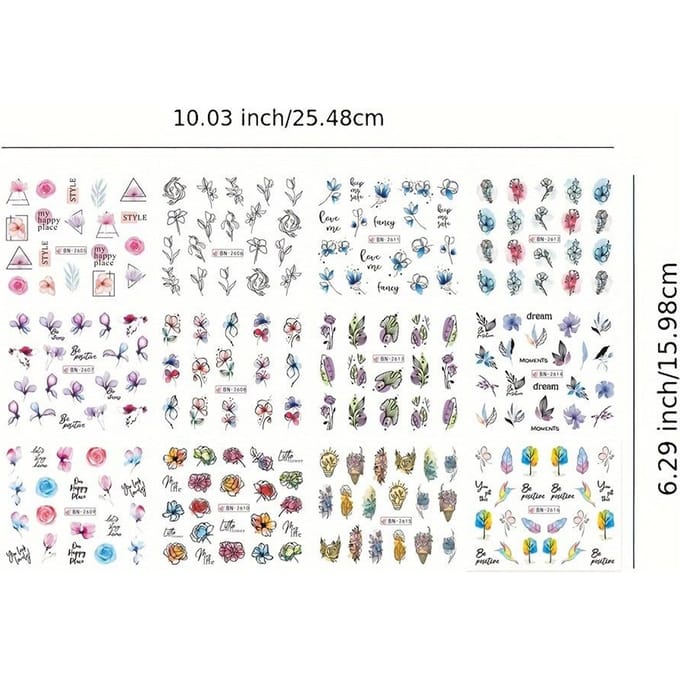 Nagelsticker Bloem Watertransfer Nagel Decal Wraps Nagelkunst Tips Manicure Decor BN2605-2616 white