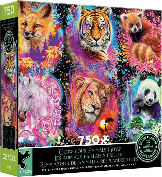 Glow in the Dark Puzzel 750 Stukjes - Dierenprint Collage