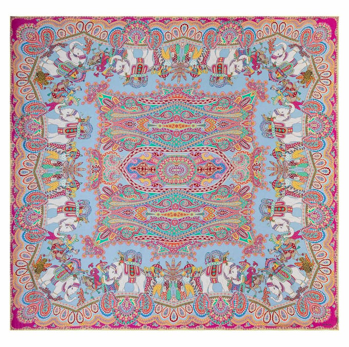 ROECKL sjaal Elephant Parade Silk 140x140 Multi Ciel kleurrijke