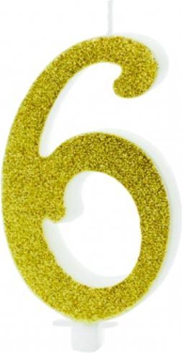 PartyDeco - Verjaardagskaars 6 Glitter Goud