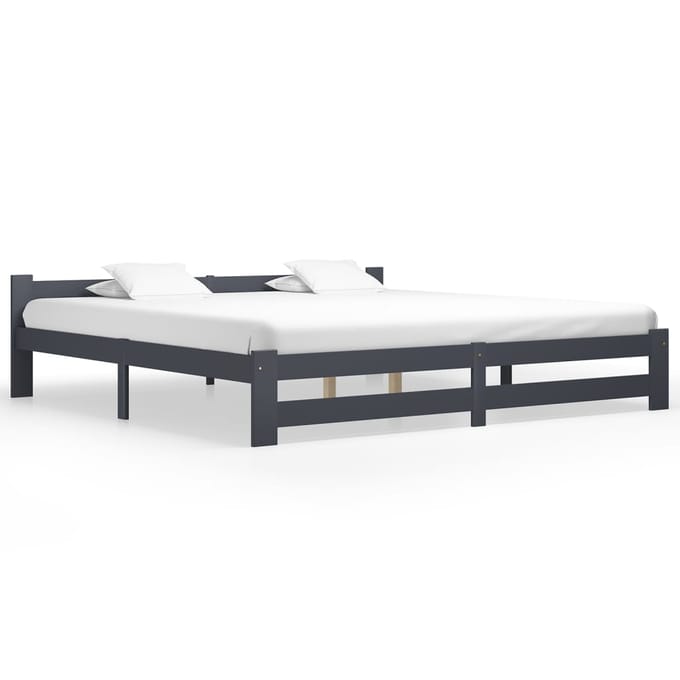 vidaXL - Bedframe - massief - grenenhout - donkergrijs - 200x200 - cm