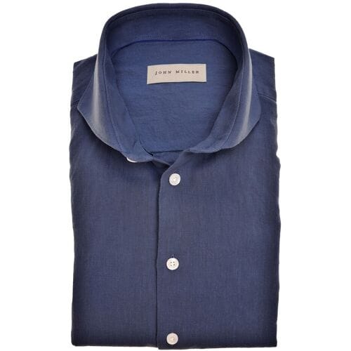 John Miller Overhemd Plain Cotton-Linen Blend Donker Blauw / male