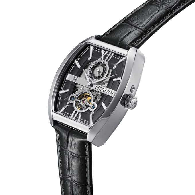 Heritor Automatic Masterson Semi-Skelet leren band horloge - Zilver/Zwart