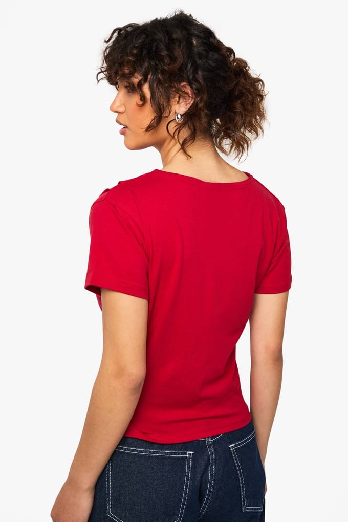 boohoo Dames Asymmetrische zoom T-shirt met ingesnoerde taille | Rood | Maat: 36