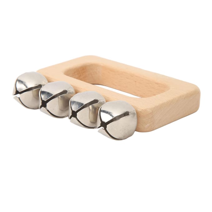 Dans Handbel Houten Rechthoekige Handvat Metalen Jingle Bells Draagbare Percussie voor Optreden beige