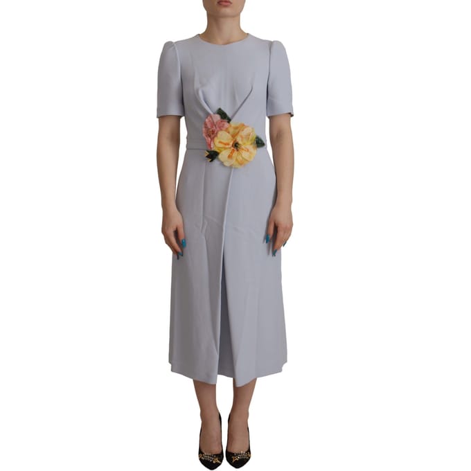 Dolce & Gabbana Blauwe Bloemenapplicatie Midi Viscose Damesjurk
