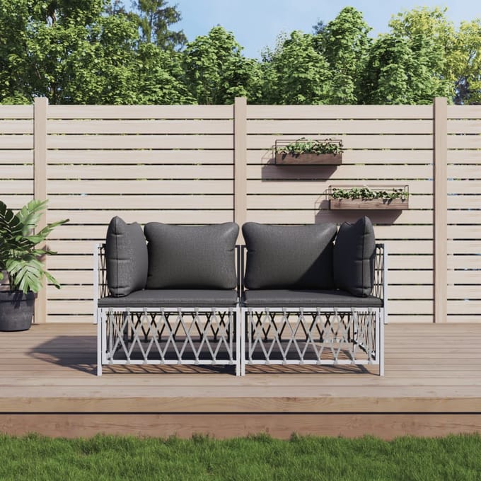 vidaXL - 2-delige - Loungeset - met - kussens - staal - wit
