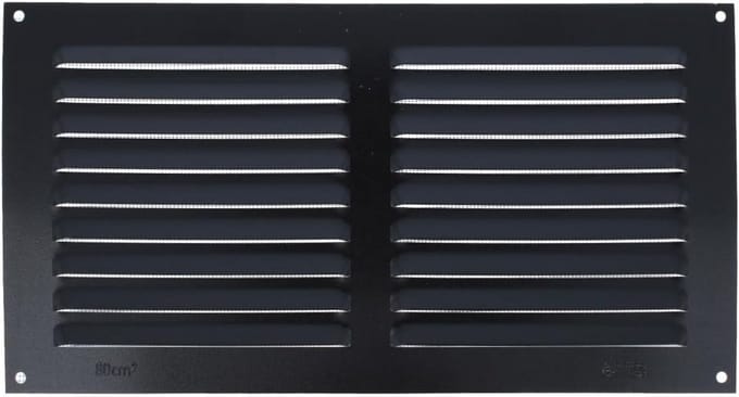 Opschroefrooster met insectennet voor ventilatie, rechthoekig aluminium rooster, zwart
