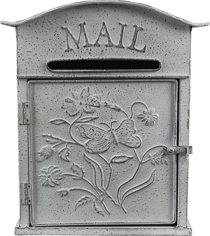 Clayre & Eef Brievenbus 26x10x31 cm Grijs Wit Metaal Bloemen