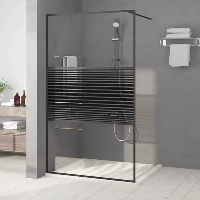 vidaXL - Inloopdouchewand - 115x195 - cm - transparant - ESG-glas - zwart