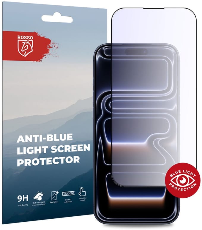 Rosso Screenprotector Geschikt voor iPhone 17 / 17 Pro - Anti-Blue Light - Case Friendly Tempered Glass - Blauw Licht Filter