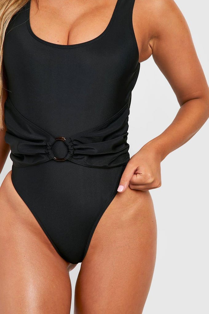 boohoo Dames O-ring Scoop Badpak | Zwart | Maat: 44