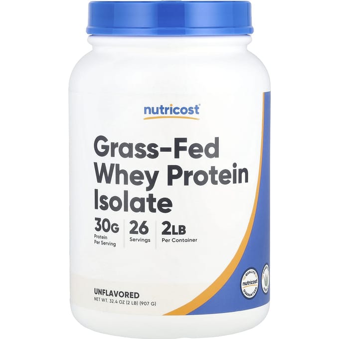 Nutricost, Isolat de Protéine de Whey Nourri à l'Herbe, Non Aromatisé, 2 lb (907 g)