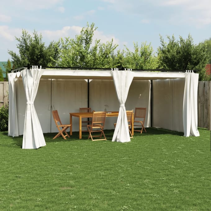 vidaXL - Prieel - met - gordijnen - 6x3 - m - staal - crèmekleurig