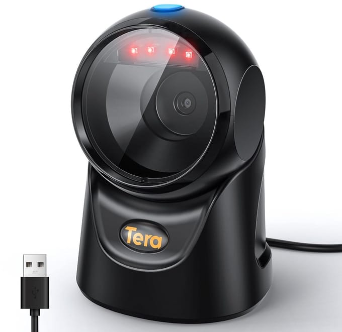 Barcodescanner Desktop - QR Code Lezer - Kassasysteem Gebruik - Handsfree Omnidirectioneel - USB Kabel - Zwart