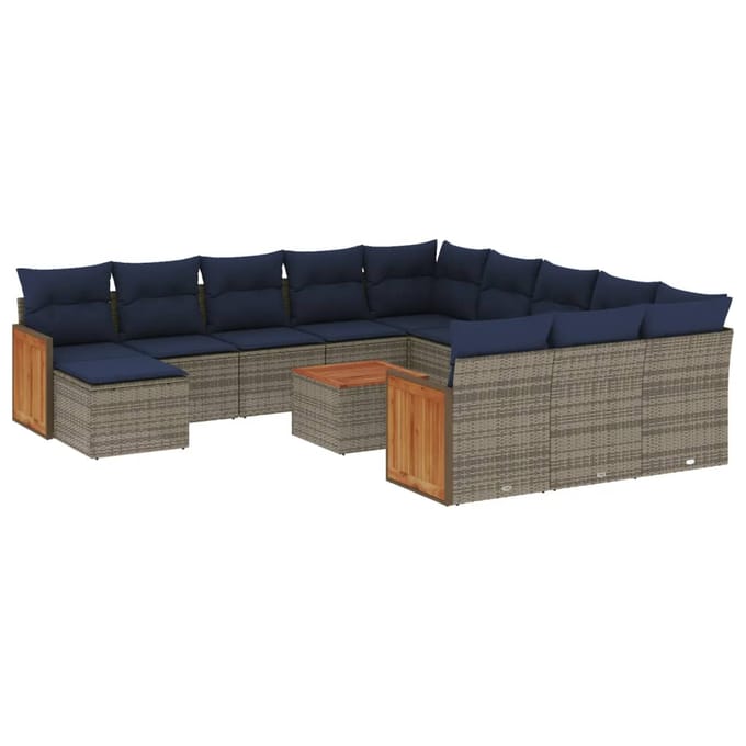 vidaXL - 13-delige - tuinbankset - met - kussens, - grijs - polyrotan