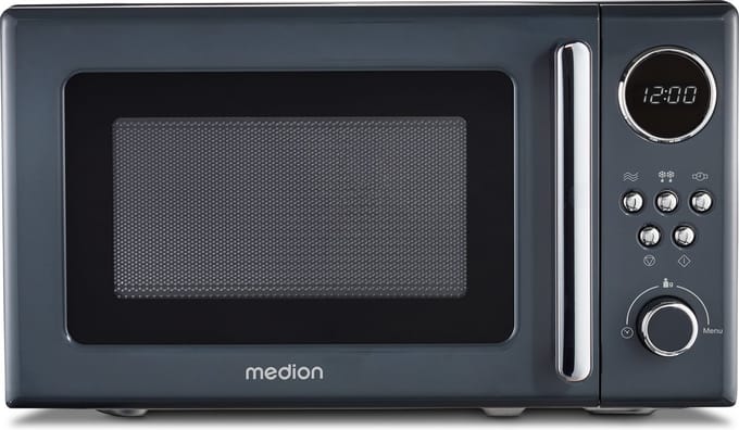 MEDION Retro magnetron (20 liter, ca. 800 watt, 5 magnetronstanden, digitaal display, ontdooifunctie, compact) grijs