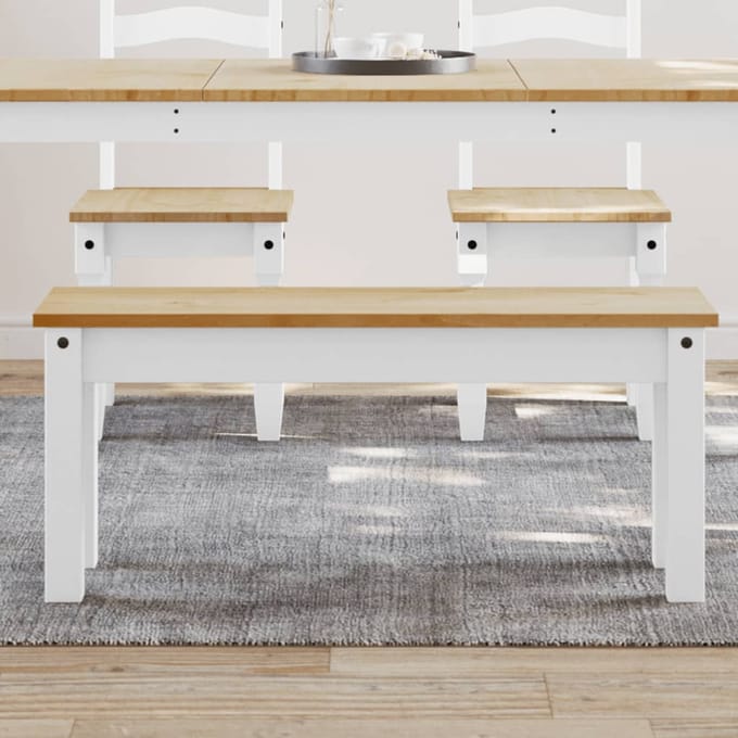 vidaXL - Eetkamerbank - PANAMA - 105x30x45 - cm - massief - grenenhout - wit