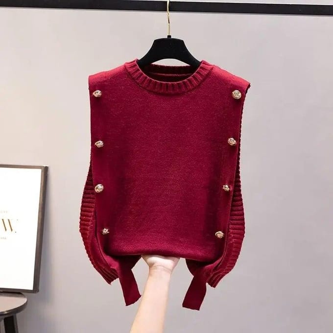 Gilet pour femmes Automne Vêtement d'extérieur Pull Mode Décontracté Dames Sans manches Col rond Haut tricoté One Size