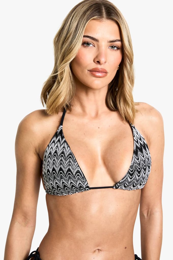 boohoo Dames Gebreide Zig Zag Driehoek Bikini Top | Black | Maat: 10