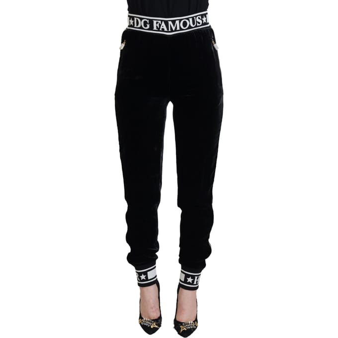 Dolce & Gabbana Zwarte DG Logo Fluwelen Broek