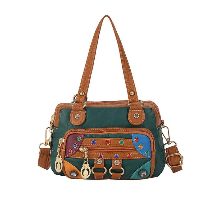 Niche Design Dameshandtas Klein Mode Patchwork Kleurrijk Klinknagel Dames Schoudertas Dubbellaags Geplooid Klein Tasje brown