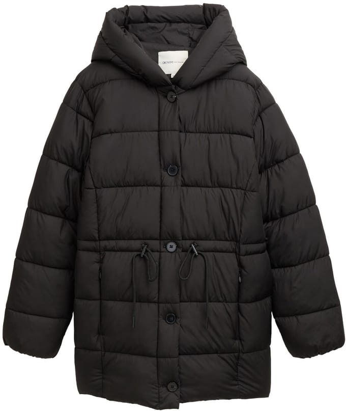 Tom Tailor Denim - Pufferjas met knoopsluiting - Maat L - deep black